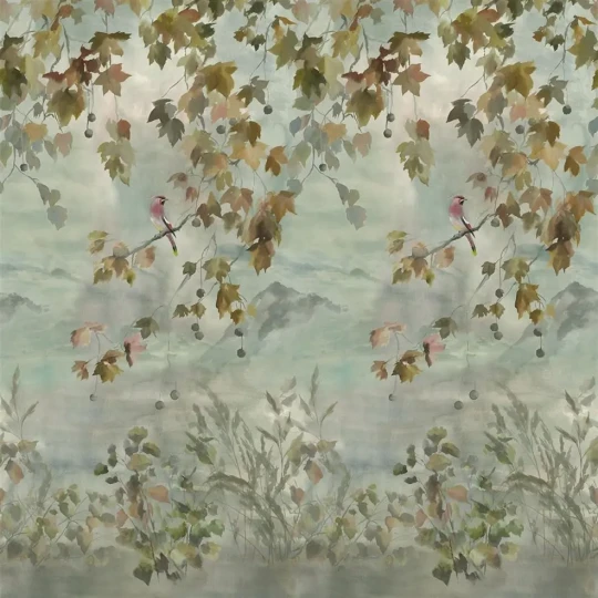 Designers Guild PDG1112/01 Scenes and Murals Miyako Scene 2 Dove - mural z motywem liści i gór