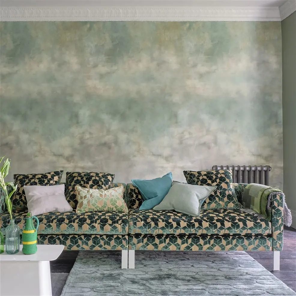 Designers Guild PDG1114/01 Scenes and Murals SUISAI CELADON - mural z motywem postarzałej ściany