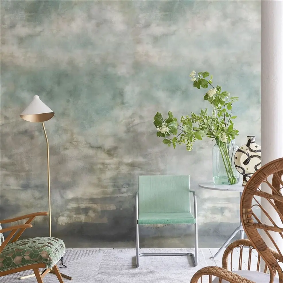 Designers Guild PDG1114/01 Scenes and Murals SUISAI CELADON - mural z motywem postarzałej ściany