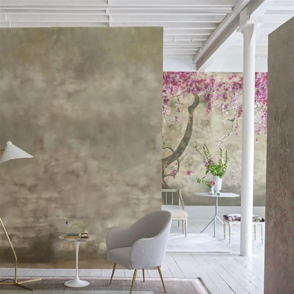 Designers Guild PDG1116/01 Scenes and Murals SHINSHA SCENE 1 BLOSSOM - mural z motywem postarzałej ściany i drzew