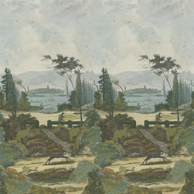 Designers Guild PJD6006/01 Scenes and Murals PASTORAL SCENE 2 SKY - mural z motywem tropikalnego krajobrazu