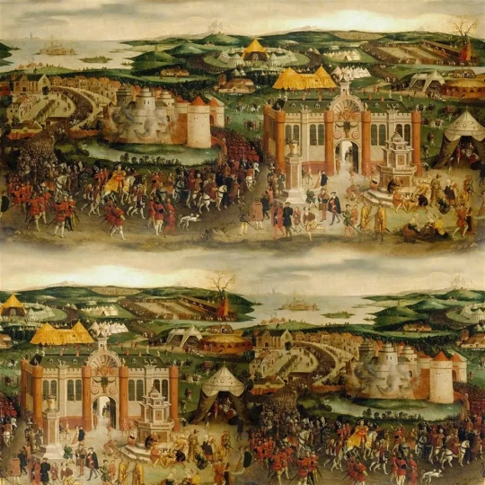 Designers Guild PRC668/01 Scenes and Murals CLOTH OF GOLD - PERIDOT - mural z motywem architektury