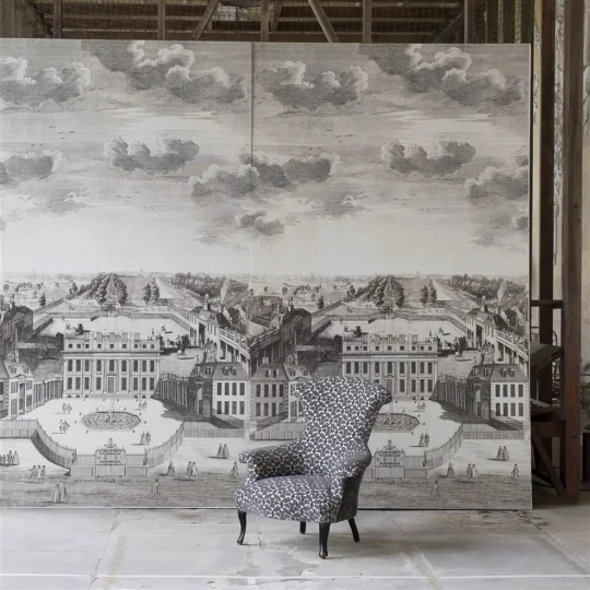 Designers Guild PRC671/01 Scenes and Murals BUCKINGHAM HOUSE - GRAPHITE - mural z motywem architektury