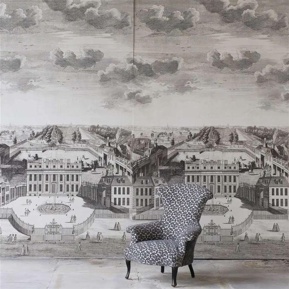 Designers Guild PRC671/01 Scenes and Murals BUCKINGHAM HOUSE - GRAPHITE - mural z motywem architektury