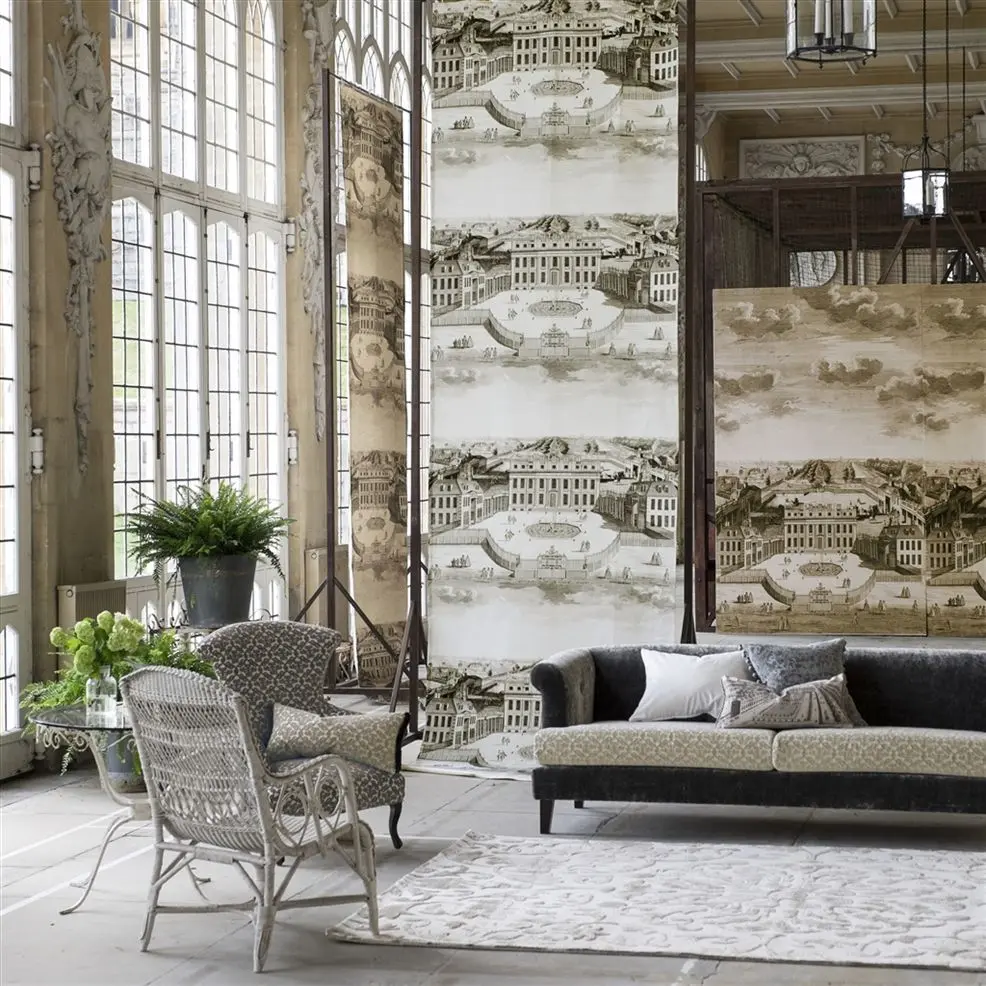 Designers Guild PRC671/01 Scenes and Murals BUCKINGHAM HOUSE - GRAPHITE - mural z motywem architektury