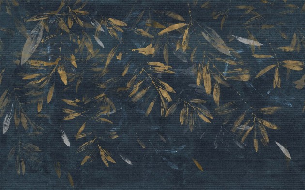 Tecnografica 80686-1 Metal Claire de lune Blue - mural w złote liście