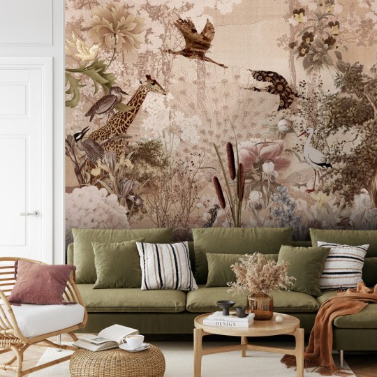 Wall Art Garden - mural z motywem dżungli, żyraf, ptaków