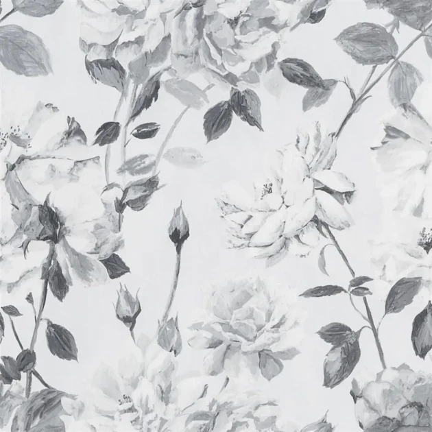 Designers Guild PDG711/06 Jardin Des Plantes Plain  & Textured II COUTURE ROSE - NOIR - tapeta z motywem kwiatów