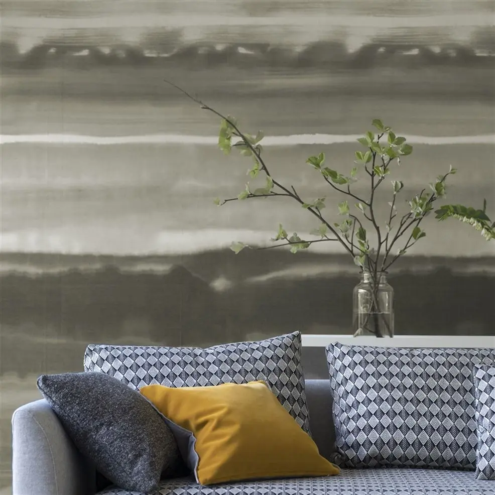 Designers Guild PDG1044/02 Casablanca UKIYOE GRAPHITE - mural z motywem poziomych pasów
