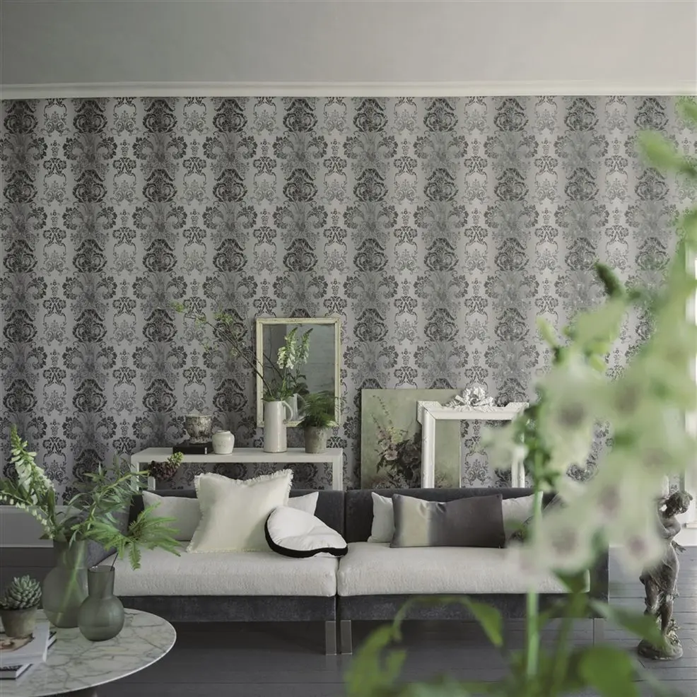 Designers Guild P619/06 Patterned Kashgar Graphite - tapeta z motywem adamaszku