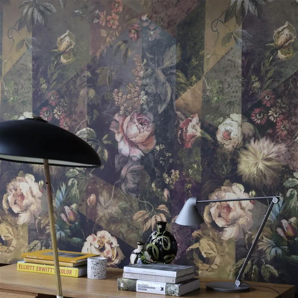Designers Guild PDG1131/02 Scenes & Murals II MINAKARI Rosewood - mural z motywem trójkątów i kwiatów