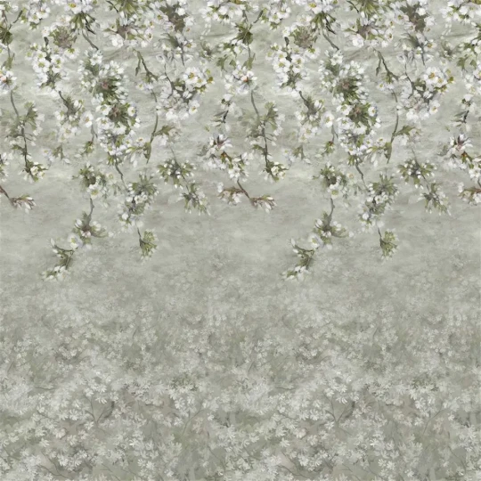 Designers Guild PDG1133/01 Scenes & Murals II ASSAM BLOSSOM Platinum - mural z motywem spadających kwiatów