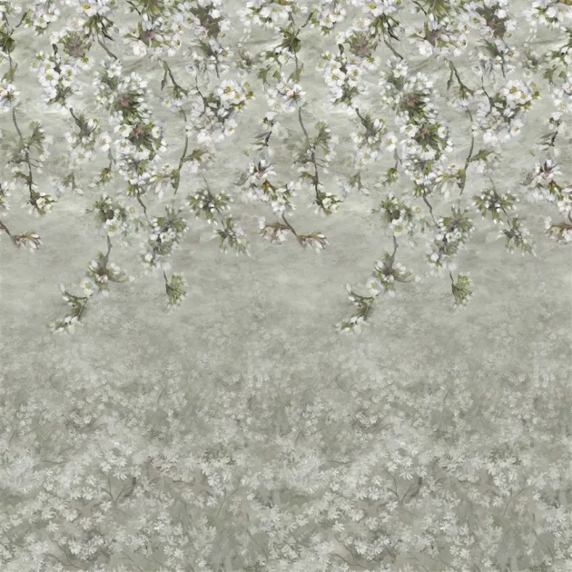 Designers Guild PDG1133/01 Scenes & Murals II ASSAM BLOSSOM Platinum - mural z motywem spadających kwiatów