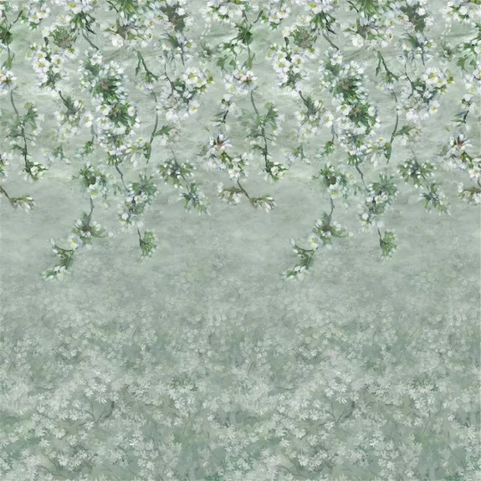 Designers Guild PDG1133/02 Scenes & Murals II ASSAM BLOSSOM Sage - mural z motywem spadających kwiatów