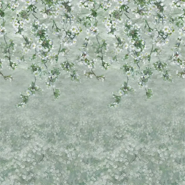 Designers Guild PDG1133/02 Scenes & Murals II ASSAM BLOSSOM Sage - mural z motywem spadających kwiatów