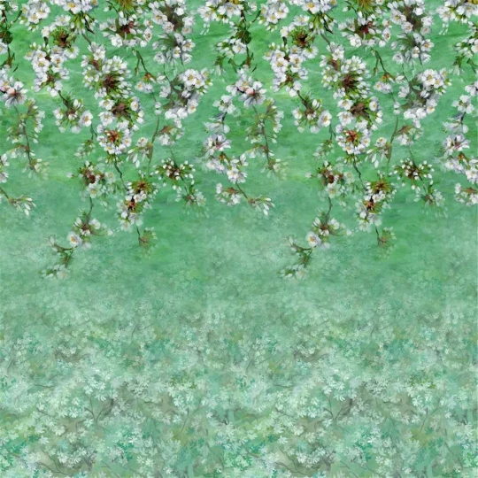 Designers Guild PDG1133/03 Scenes & Murals II ASSAM BLOSSOM EMERALD - mural z motywem spadających kwiatów