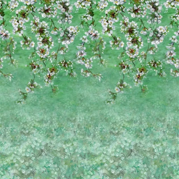 Designers Guild PDG1133/03 Scenes & Murals II ASSAM BLOSSOM EMERALD - mural z motywem spadających kwiatów