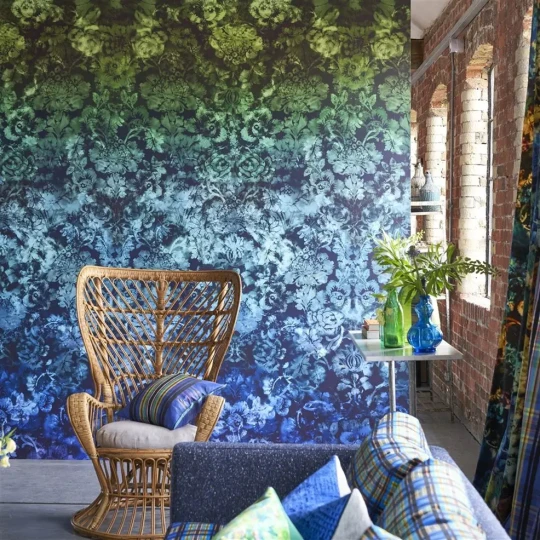 Designers Guild PDG1139/03 Scenes & Murals II TARBANA DAMASK MIDNIGHT - mural z motywem adamaszku
