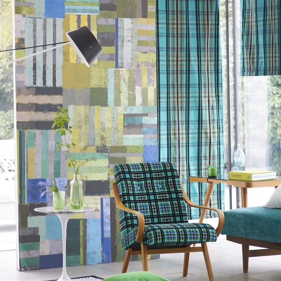 Designers Guild PDG1140/03 Scenes & Murals II ACHARA AZURE - mural z motywem geometrycznych pasków
