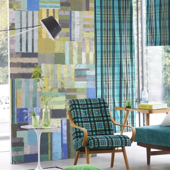 Designers Guild PDG1140/03 Scenes & Murals II ACHARA AZURE - mural z motywem geometrycznych pasków