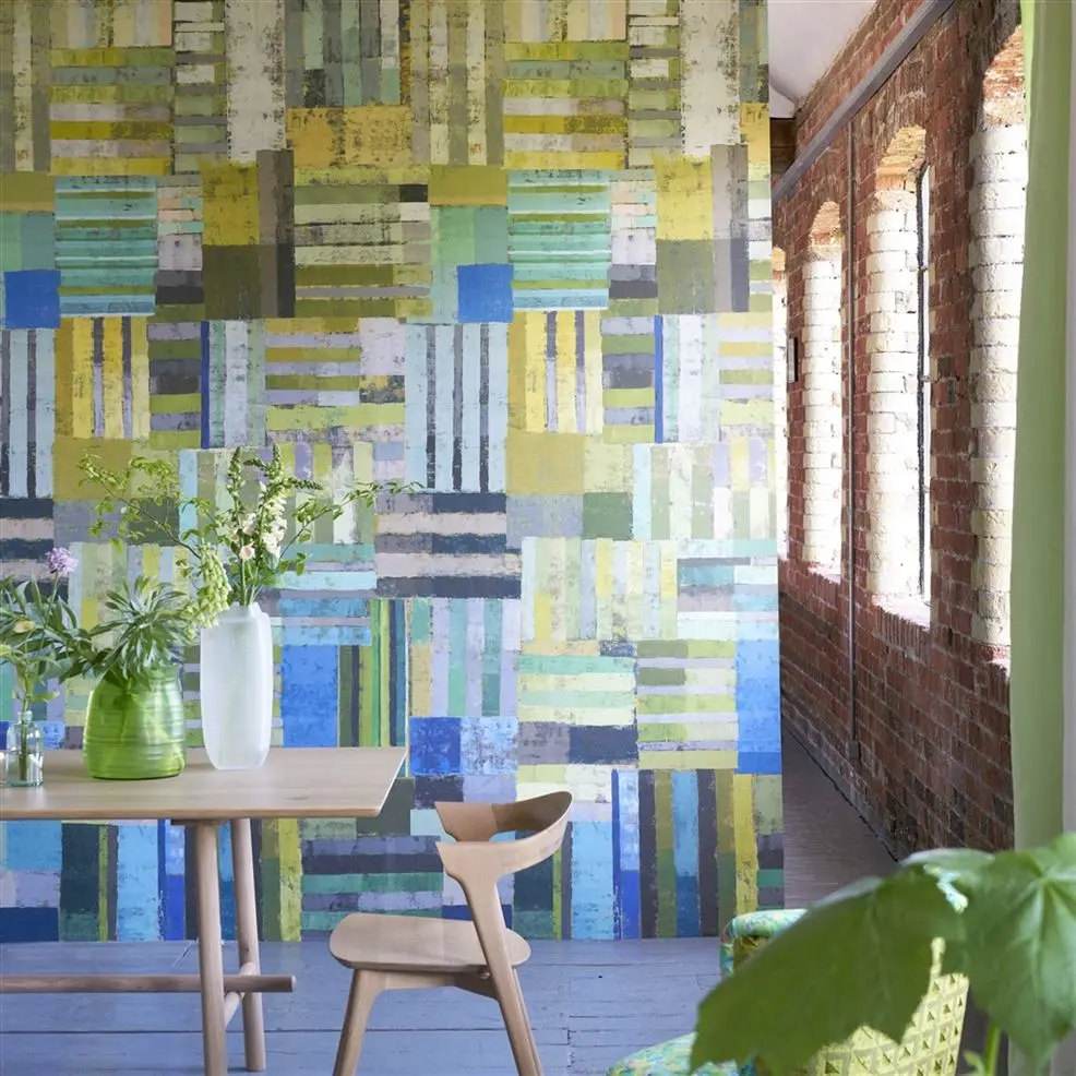 Designers Guild PDG1140/03 Scenes & Murals II ACHARA AZURE - mural z motywem geometrycznych pasków