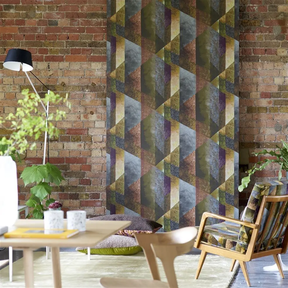 Designers Guild PDG1141/02 Scenes & Murals II MINAKARI GEO Rosewood - mural z motywem trójkątów