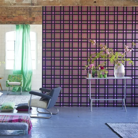 Designers Guild PDG1143/01 Scenes & Murals II CHENNAI Fuchsia - tapeta z motywem kraty