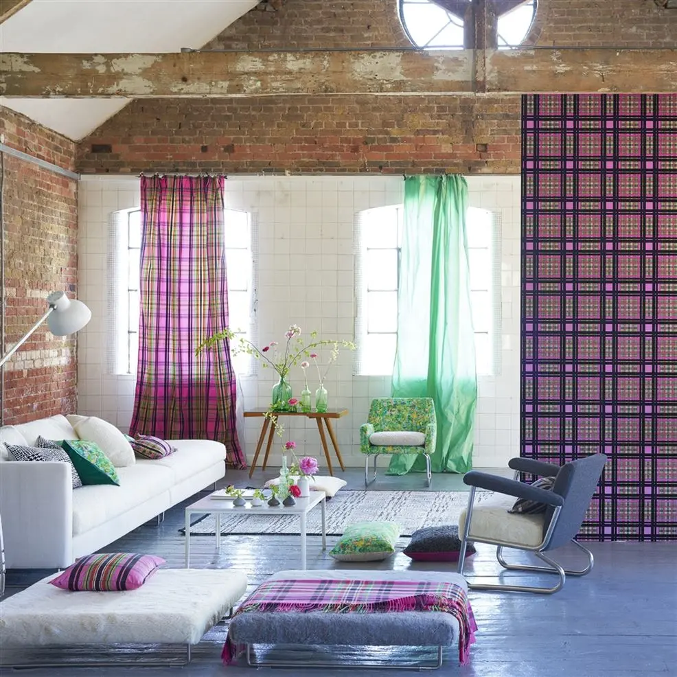Designers Guild PDG1143/01 Scenes & Murals II CHENNAI Fuchsia - tapeta z motywem kraty