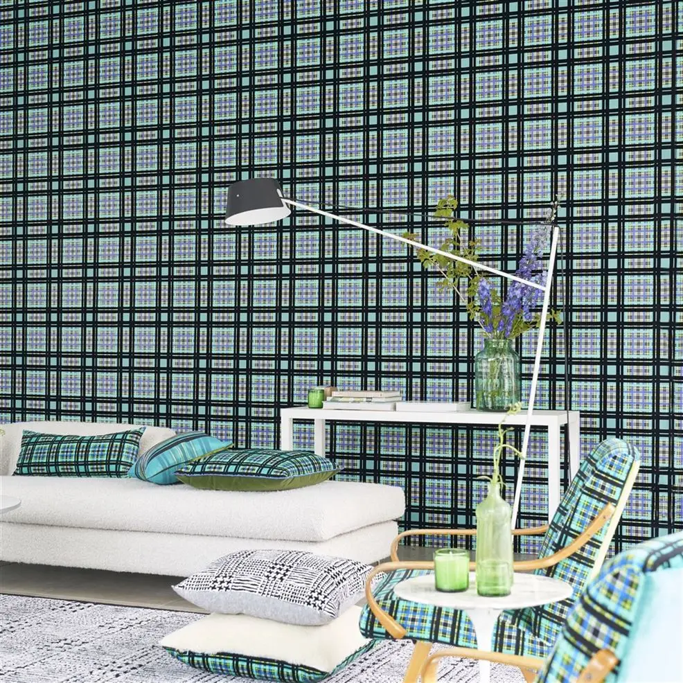 Designers Guild PDG1143/02 Scenes & Murals II CHENNAI Azure - tapeta z motywem kraty