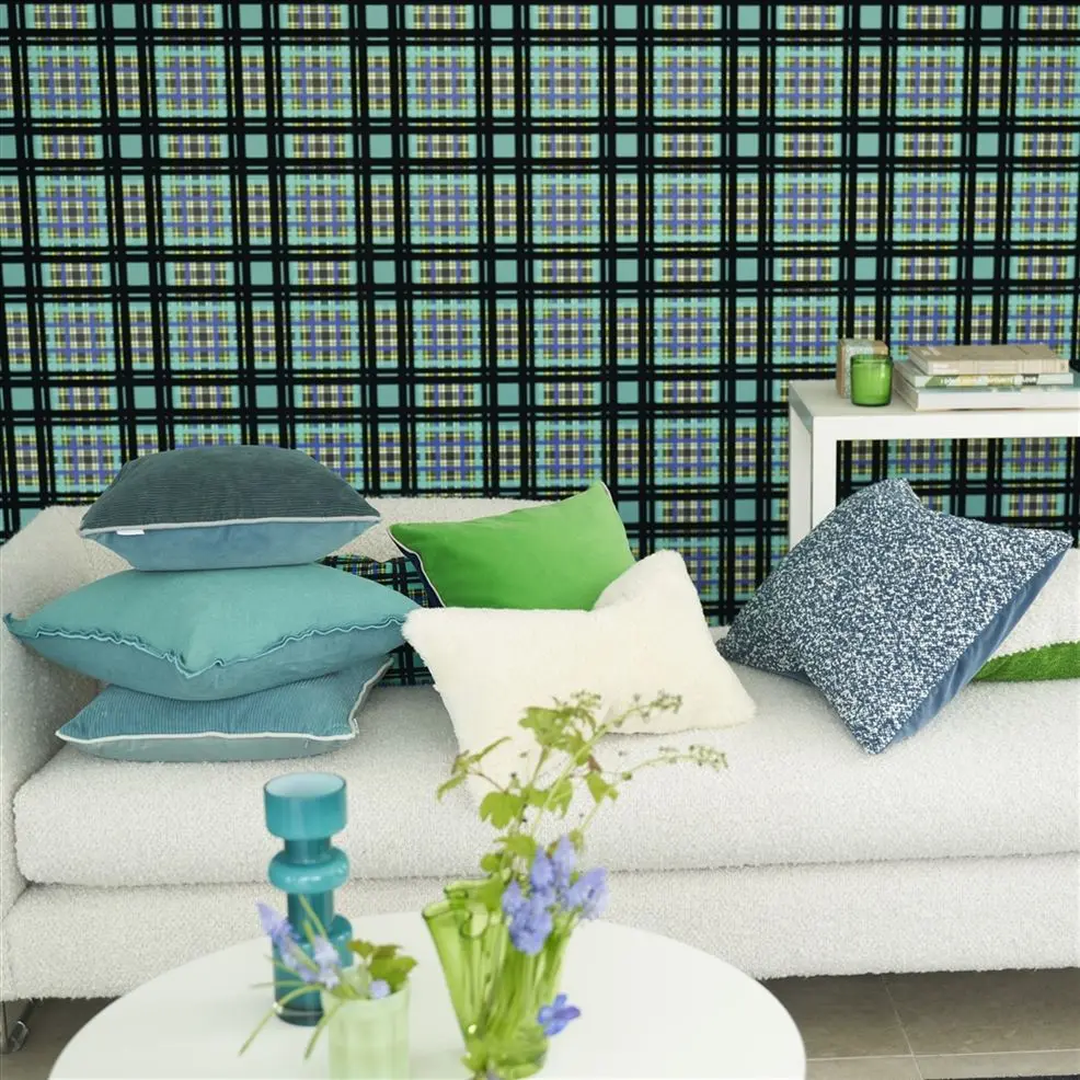 Designers Guild PDG1143/02 Scenes & Murals II CHENNAI Azure - tapeta z motywem kraty