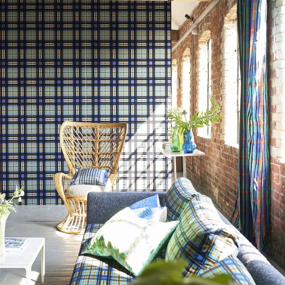 Designers Guild PDG1143/03 Scenes & Murals II CHENNAI COBALT - tapeta z motywem kraty