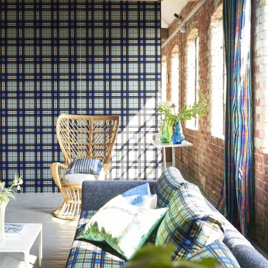 Designers Guild PDG1143/03 Scenes & Murals II CHENNAI COBALT - tapeta z motywem kraty