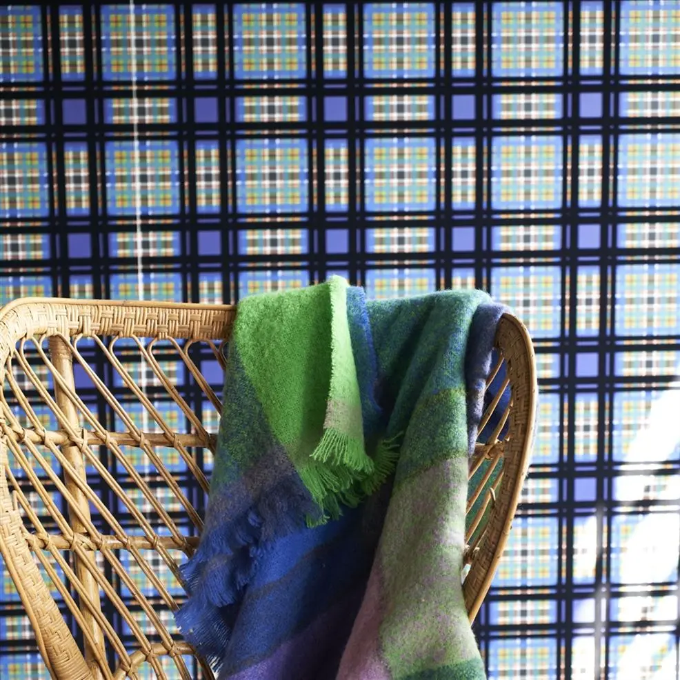 Designers Guild PDG1143/03 Scenes & Murals II CHENNAI COBALT - tapeta z motywem kraty