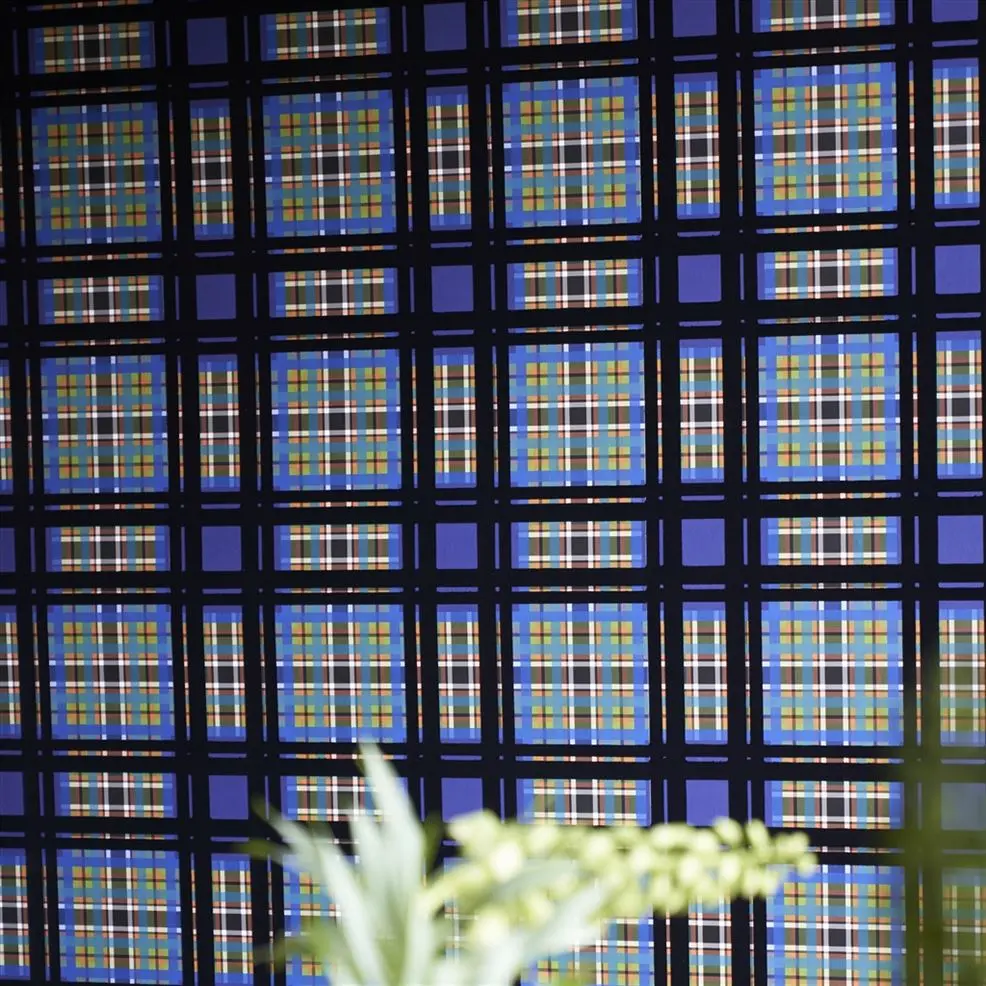 Designers Guild PDG1143/03 Scenes & Murals II CHENNAI COBALT - tapeta z motywem kraty