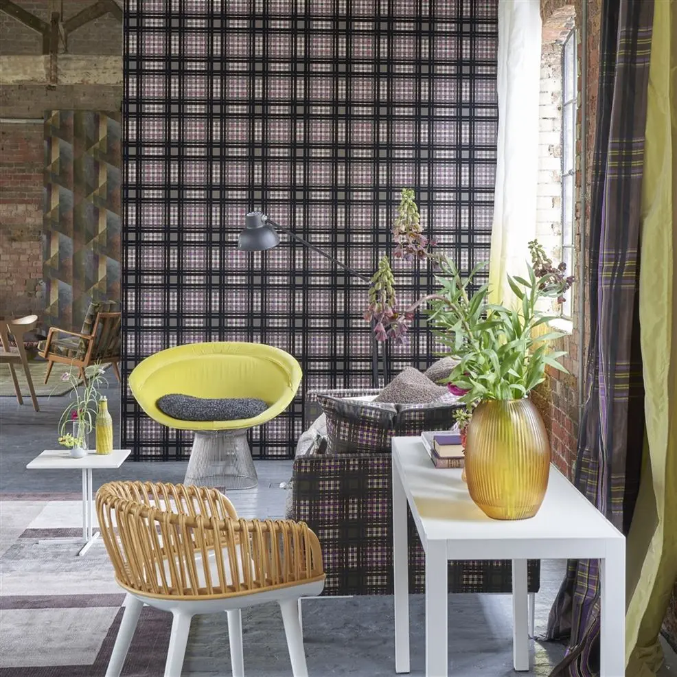 Designers Guild PDG1143/05 Scenes & Murals II CHENNAI Chocolate - tapeta z motywem kraty