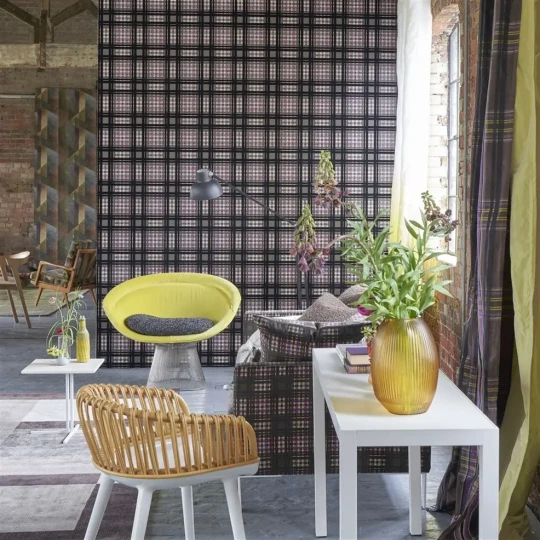 Designers Guild PDG1143/05 Scenes & Murals II CHENNAI Chocolate - tapeta z motywem kraty