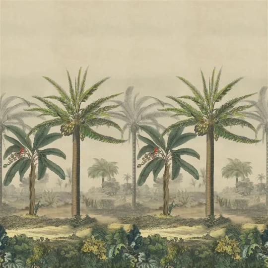 Designers Guild PJD6008/01 Scenes & Murals II PALM TRAIL SCENE 2 SEPIA - mural z motywem plam i sawanny