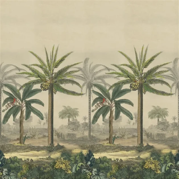 Designers Guild PJD6008/01 Scenes & Murals II PALM TRAIL SCENE 2 SEPIA - mural z motywem plam i sawanny