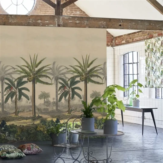 Designers Guild PJD6008/01 Scenes & Murals II PALM TRAIL SCENE 2 SEPIA - mural z motywem plam i sawanny