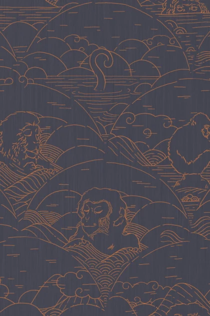 Arte MO3000 Moooi Wallcovering Tokyo Blue Indigo Macaque - tapeta z motywem makak