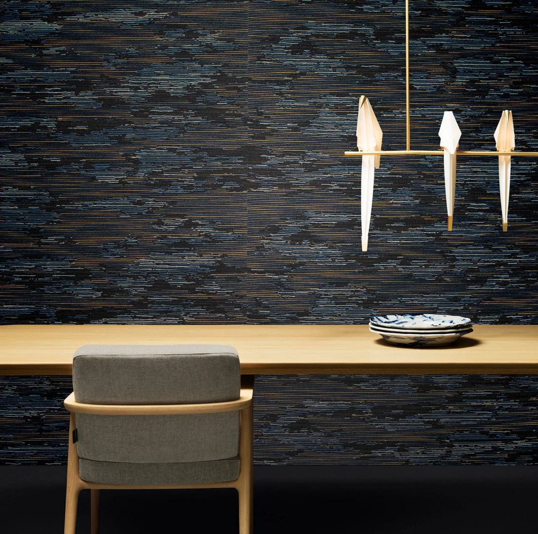 Arte MO3020 Moooi Wallcovering Tokyo Blue Tie-Tami - tapeta z motywem poziomych prążków i przetarć