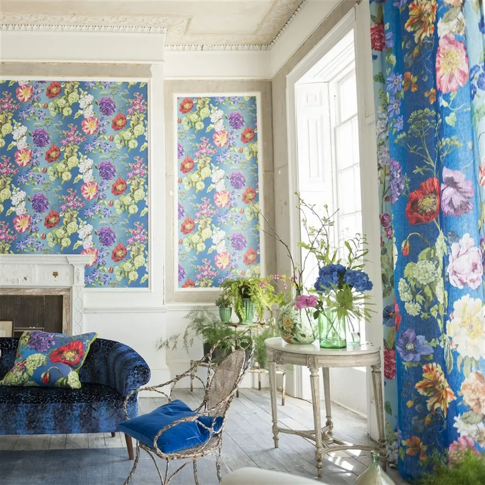 Designers Guild P623/01 Flowers ALEXANDRIA - LAPIS - tapeta z motywem kwiatów