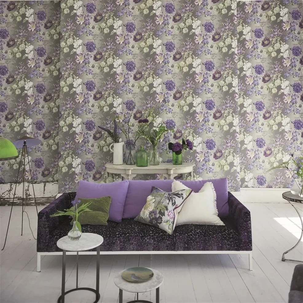 Designers Guild P623/03 Flowers ALEXANDRIA - AMETHYST - tapeta z motywem kwiatów
