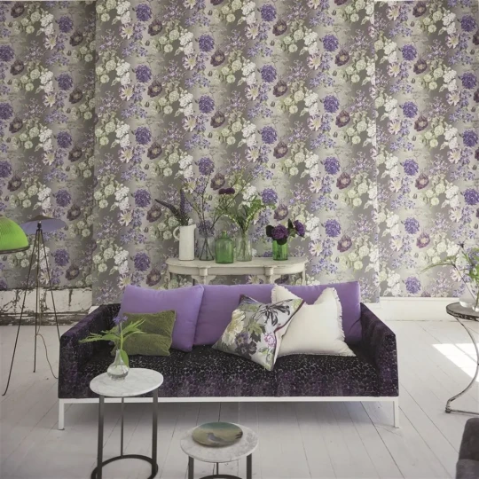 Designers Guild P623/03 Flowers ALEXANDRIA - AMETHYST - tapeta z motywem kwiatów