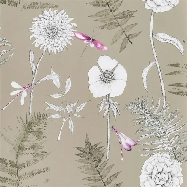 Designers Guild PDG1022/03 Flowers ACANTHUS GOLD - tapetaa z motywem kwiatów i ważek