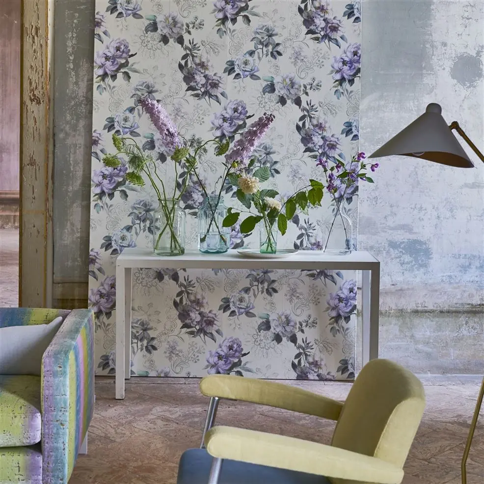 Designers Guild PDG1051/01 Flowers Victorine Vanilla - tapeta z motywem łąki i kwiatów