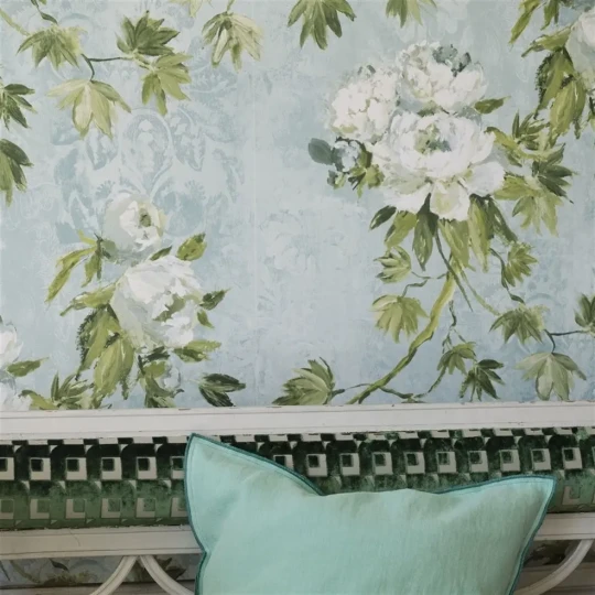 Designers Guild PDG673/05 Flowers Floreale Steel - tapeta z motywem gałązek i kwiatów