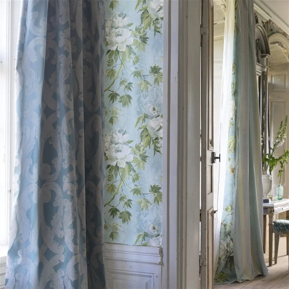 Designers Guild PDG673/05 Flowers Floreale Steel - tapeta z motywem gałązek i kwiatów