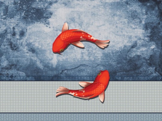 BN 200389 Mijke Konijn Chasing Fish - mural z motywem ryb koi