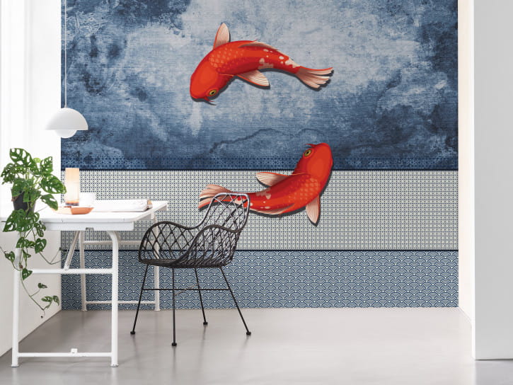 BN 200389 Mijke Konijn Chasing Fish - mural z motywem ryb koi